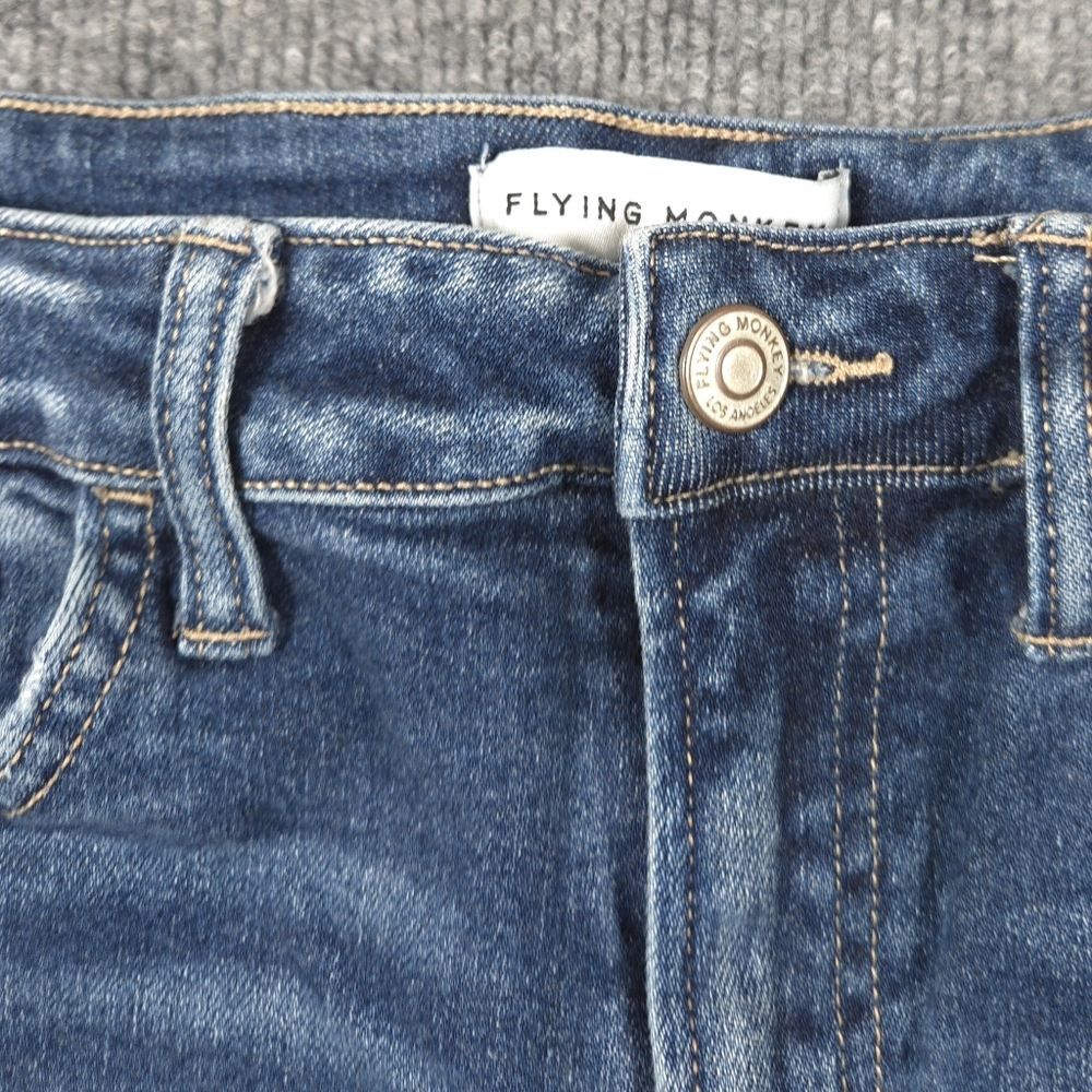 Flying Monkey High Rise Distressed Straight Leg Jeans Size 26 Medium Wash - Picture 3 of 10